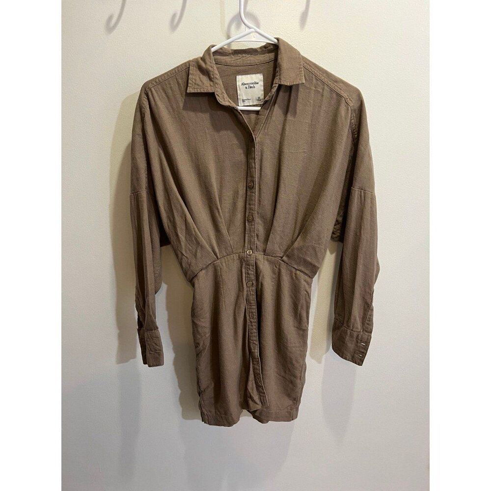 Abercrombie & Fitch Women XS Brown Linen Blend Mini Dress Summer Boho Chic - Picture 5 of 12